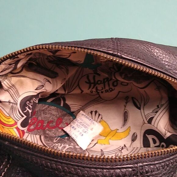 The Sak Pebbled Black Leather Shoulder Bag Zipper Top Snap Front Pocket - Picture 8 of 16